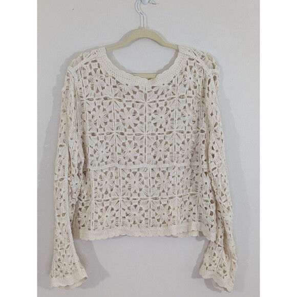 Ultra Pink Women Long Sleeve Top Crochet Open Knit Cardigan Romantic Boho Sz XL - Picture 10 of 10